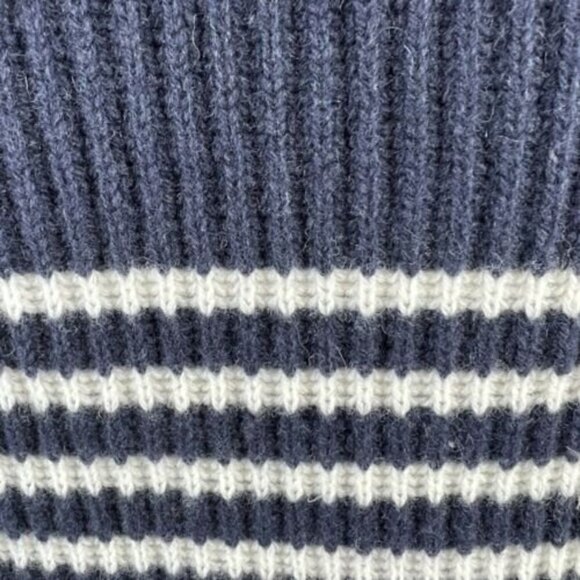 Ann Taylor Striped Wool Cashmere Sweater Size L Navy Blue Off White - Picture 10 of 12